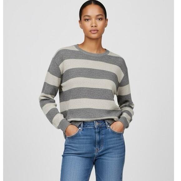 Derek Lam Crosby Sweater Large Striped Long Sleeve Crewneck Metallic Gray Silver - Picture 2 of 10